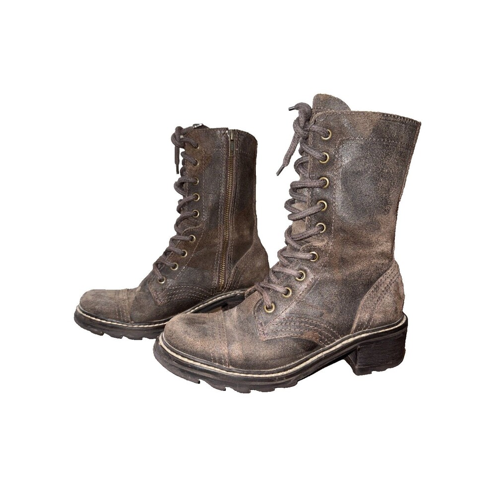 Donald J Pliner Gita Combat Boots Brown Oiled Suede Lace Up Moto Boots 5.5M - Picture 2 of 13